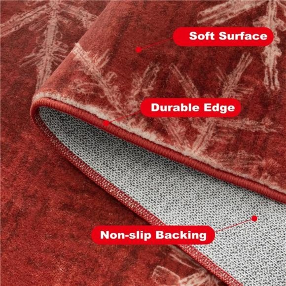 Snowflake Round Christmas Rug, Small Washable Round Rug 3ft Non-Slip, (Red) - Picture 6 of 6